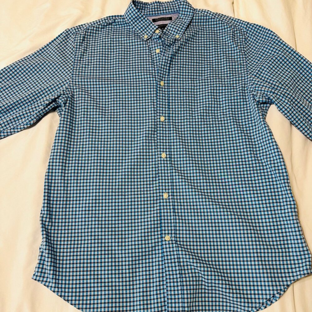 Banana Republic Grant Fit Size XL Blue Plaid Dress Button Up Long Sleeve Shirt